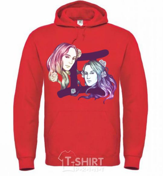 Men`s hoodie Gemini zodiac sign bright-red фото