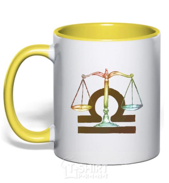 Mug with a colored handle Libra zodiac sign yellow фото