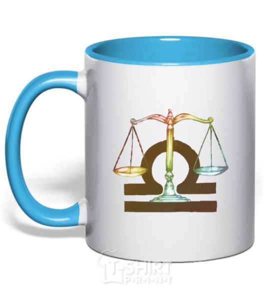 Mug with a colored handle Libra zodiac sign sky-blue фото