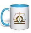 Mug with a colored handle Libra zodiac sign sky-blue фото