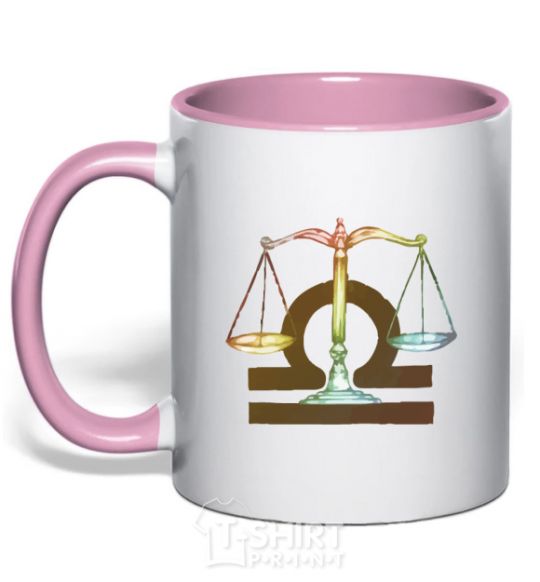 Mug with a colored handle Libra zodiac sign light-pink фото