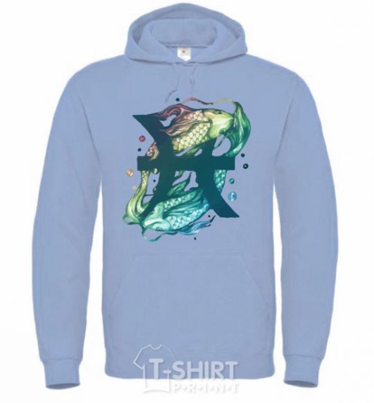 Men`s hoodie Pisces zodiac sign sky-blue фото