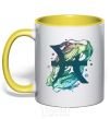 Mug with a colored handle Pisces zodiac sign yellow фото