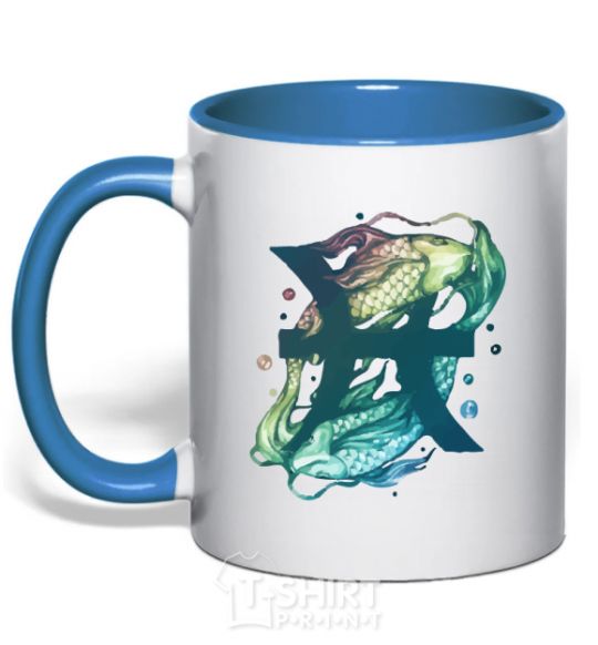 Чашка с цветной ручкой Рыбы знак зодиака Ярко-синий фото