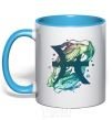 Mug with a colored handle Pisces zodiac sign sky-blue фото