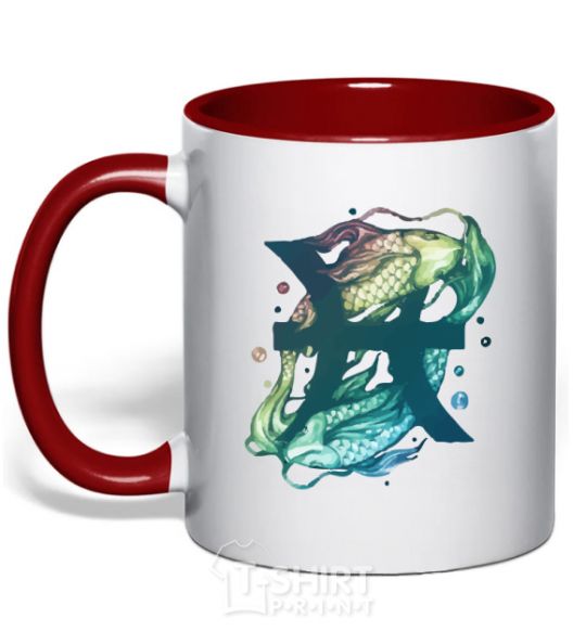 Чашка с цветной ручкой Рыбы знак зодиака Красный фото