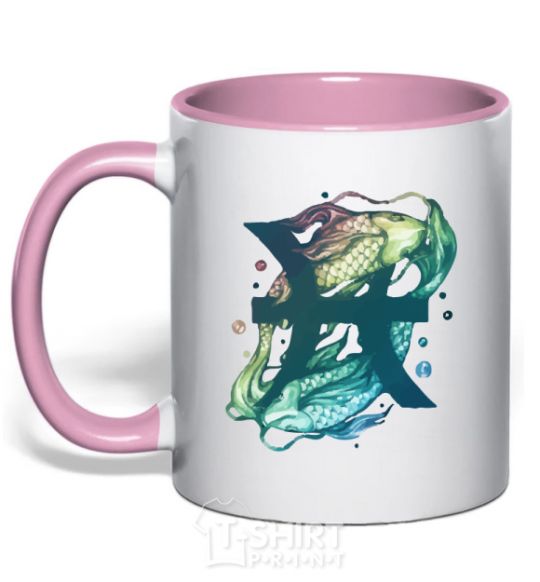 Mug with a colored handle Pisces zodiac sign light-pink фото