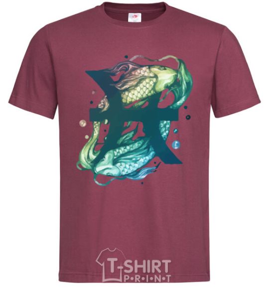 Men's T-Shirt Pisces zodiac sign burgundy фото