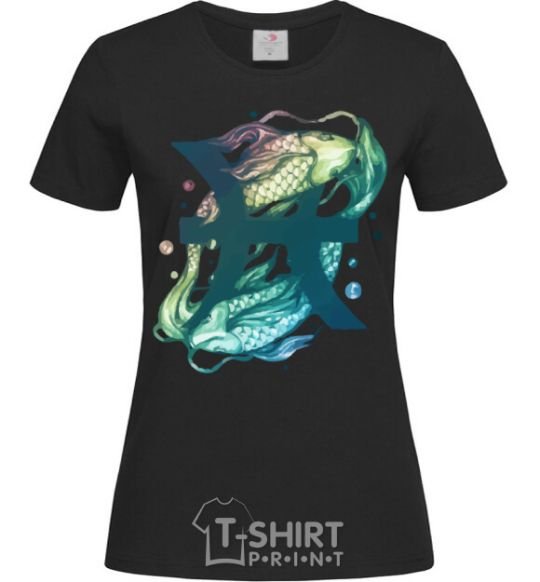 Women's T-shirt Pisces zodiac sign black фото