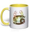 Mug with a colored handle Cancer zodiac sign yellow фото