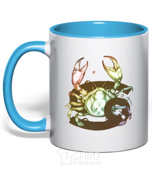 Mug with a colored handle Cancer zodiac sign sky-blue фото