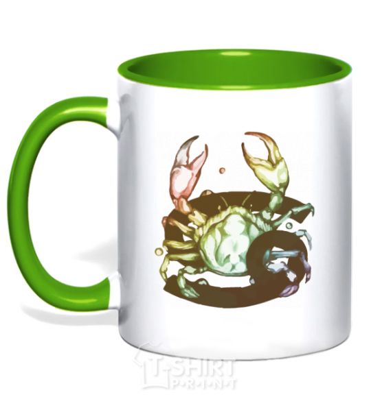 Mug with a colored handle Cancer zodiac sign kelly-green фото