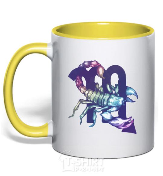 Mug with a colored handle Scorpio zodiac sign yellow фото