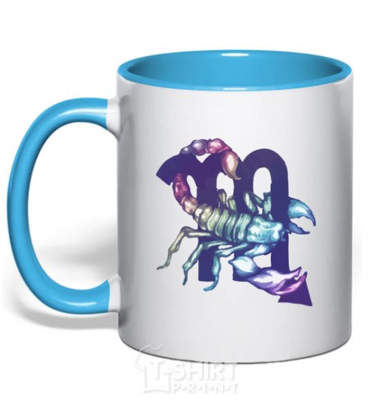 Mug with a colored handle Scorpio zodiac sign sky-blue фото