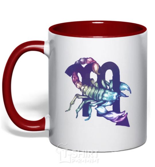 Mug with a colored handle Scorpio zodiac sign red фото