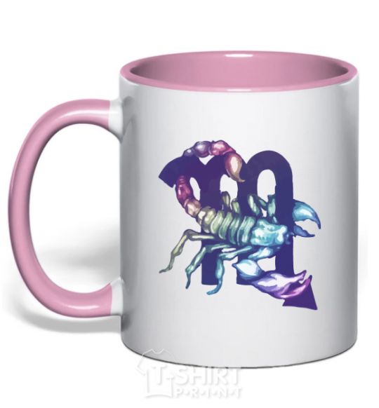 Mug with a colored handle Scorpio zodiac sign light-pink фото