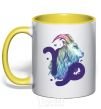 Mug with a colored handle Capricorn zodiac sign yellow фото