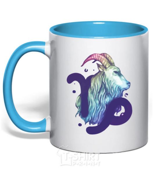 Mug with a colored handle Capricorn zodiac sign sky-blue фото