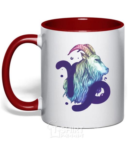 Mug with a colored handle Capricorn zodiac sign red фото