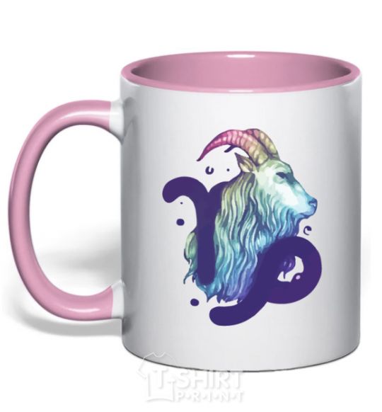 Mug with a colored handle Capricorn zodiac sign light-pink фото