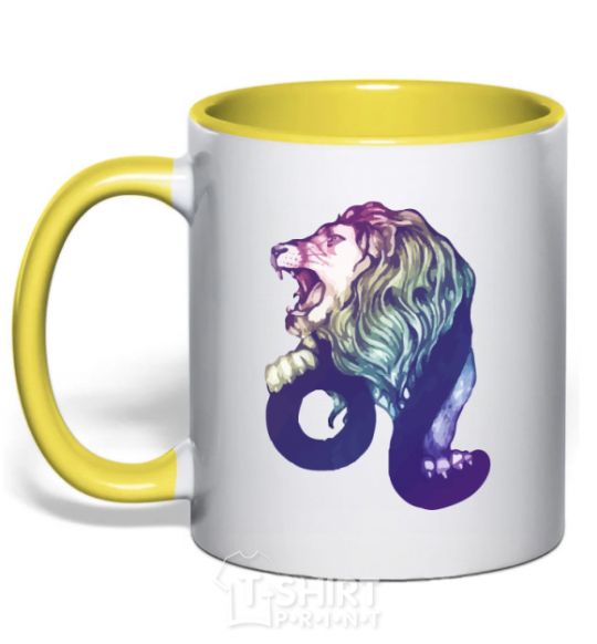 Mug with a colored handle Leo zodiac sign yellow фото