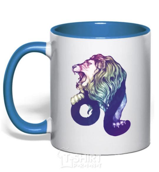 Чашка с цветной ручкой Лев знак зодиака Ярко-синий фото