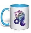 Mug with a colored handle Leo zodiac sign sky-blue фото