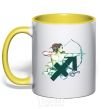 Mug with a colored handle Sagittarius zodiac sign yellow фото