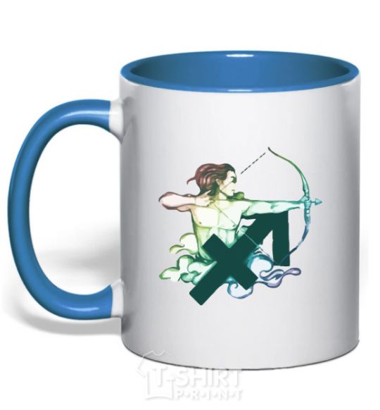 Mug with a colored handle Sagittarius zodiac sign royal-blue фото