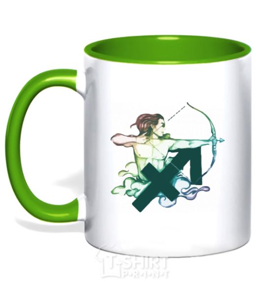 Mug with a colored handle Sagittarius zodiac sign kelly-green фото