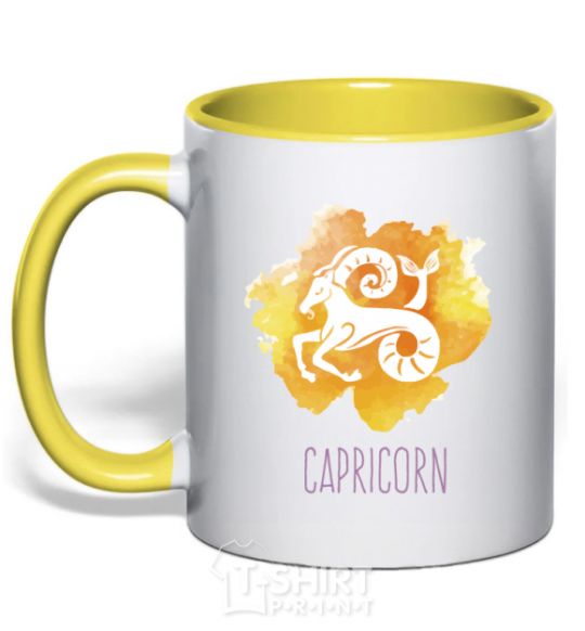 Mug with a colored handle Capricorn yellow фото
