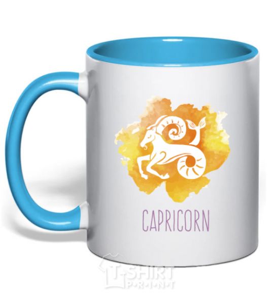 Mug with a colored handle Capricorn sky-blue фото