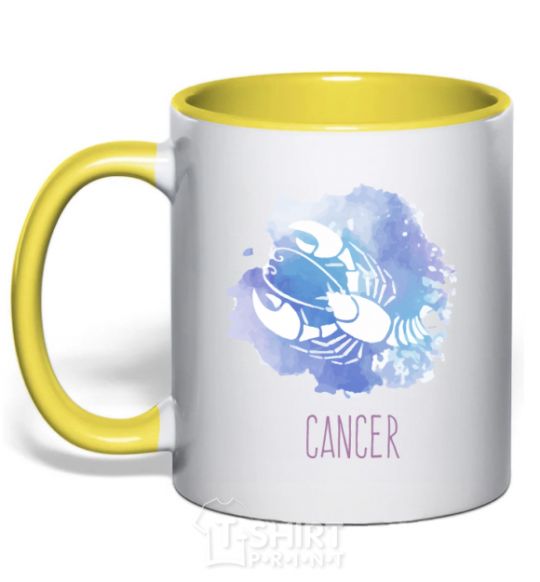 Mug with a colored handle Cancer yellow фото