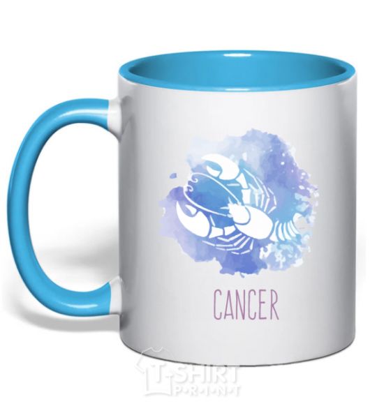 Mug with a colored handle Cancer sky-blue фото
