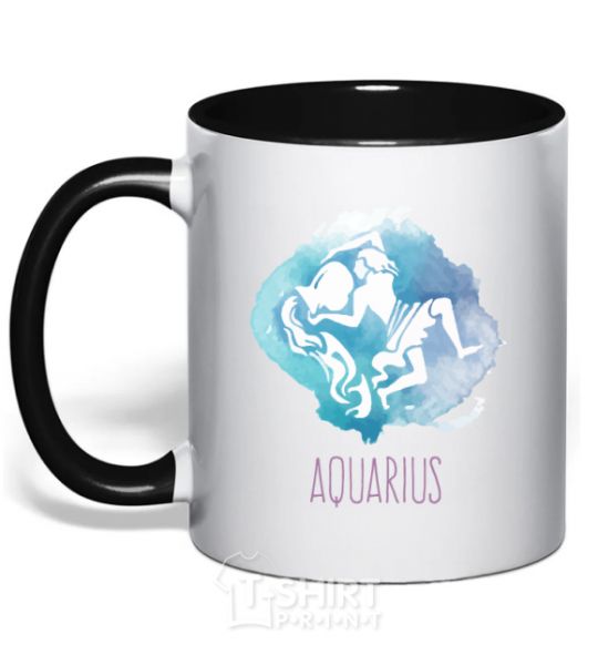 Mug with a colored handle Aquarius black фото