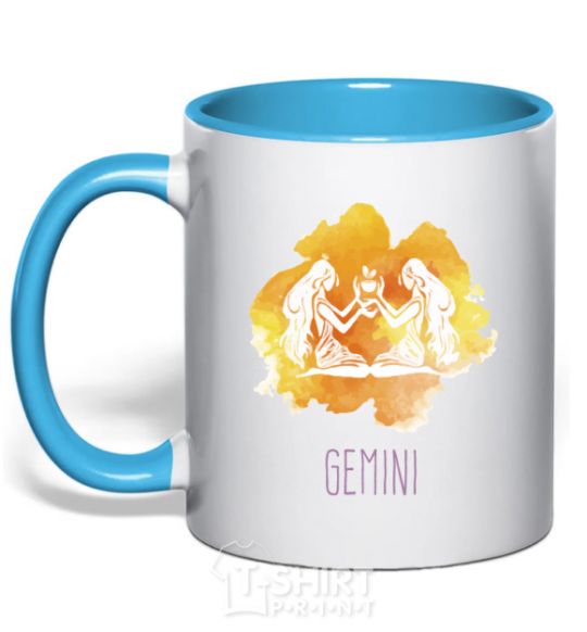 Mug with a colored handle Gemini sky-blue фото