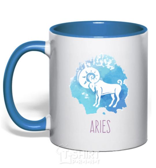 Mug with a colored handle Aries royal-blue фото