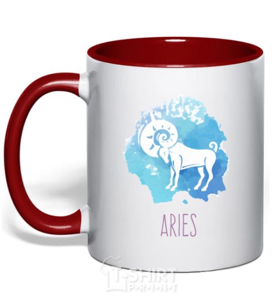 Mug with a colored handle Aries red фото