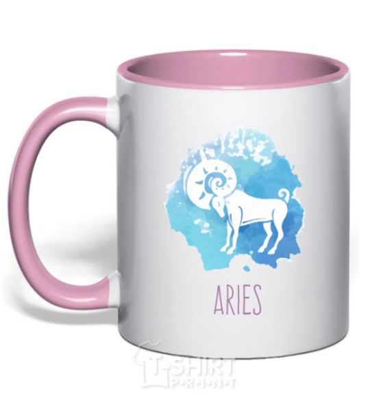 Mug with a colored handle Aries light-pink фото