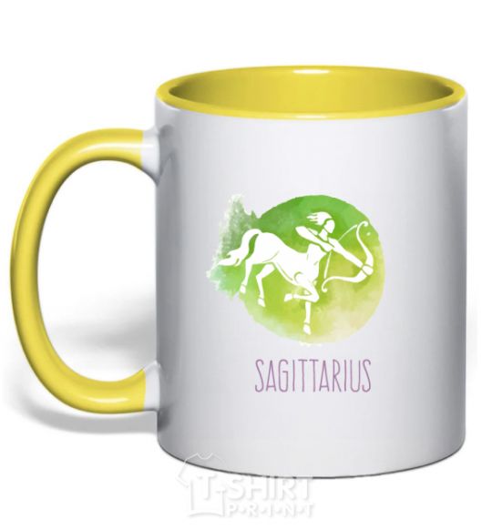 Mug with a colored handle Sagittarius yellow фото