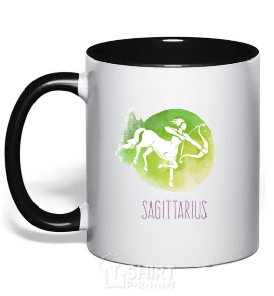 Mug with a colored handle Sagittarius black фото