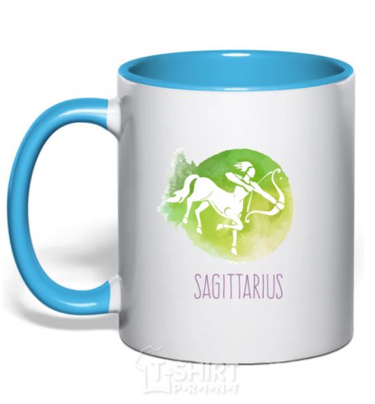 Mug with a colored handle Sagittarius sky-blue фото