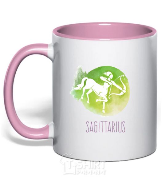 Mug with a colored handle Sagittarius light-pink фото