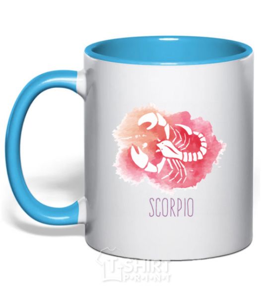 Mug with a colored handle Red scorpio sky-blue фото