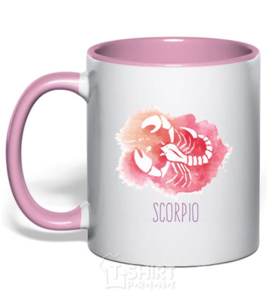 Mug with a colored handle Red scorpio light-pink фото