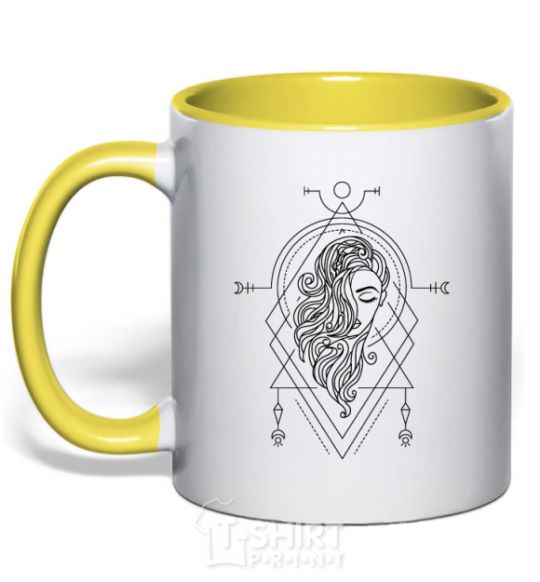 Mug with a colored handle Virgo rhombus yellow фото