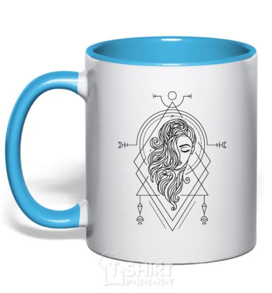 Mug with a colored handle Virgo rhombus sky-blue фото