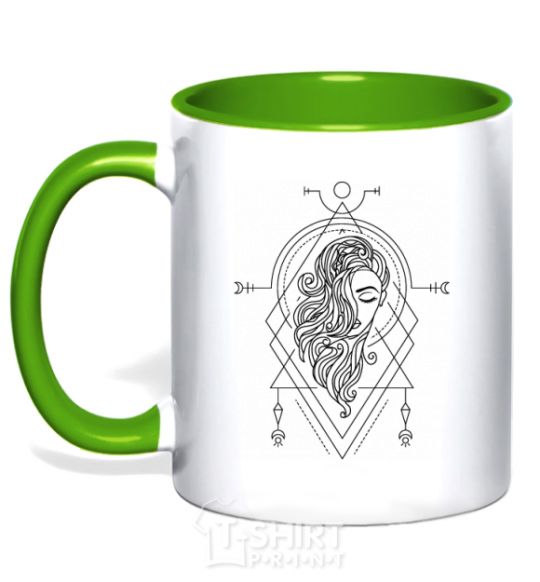 Mug with a colored handle Virgo rhombus kelly-green фото