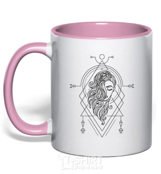 Mug with a colored handle Virgo rhombus light-pink фото