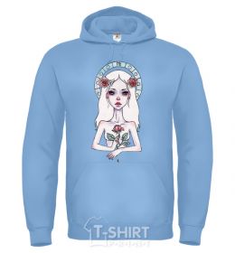 Men`s hoodie Virgo roses sky-blue фото